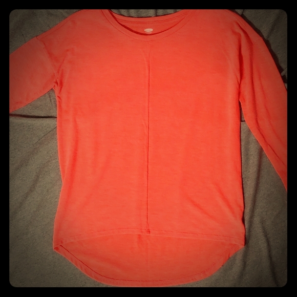 Old Navy * Neon Pinkish Orange Shirt * 3/4 Sleeve Top * Asymmetrical Shirt - Picture 3 of 9